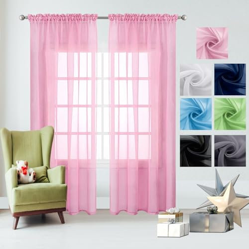 GAIFNAG Tende Trasparenti in Voile 90 x 230 cm Lino Naturale, Sole Antimosche Lavabile Regolabile Tende per Interni a Vetro, Tende Cucina con Tasca per Camera da Letto Salotto, Rosa