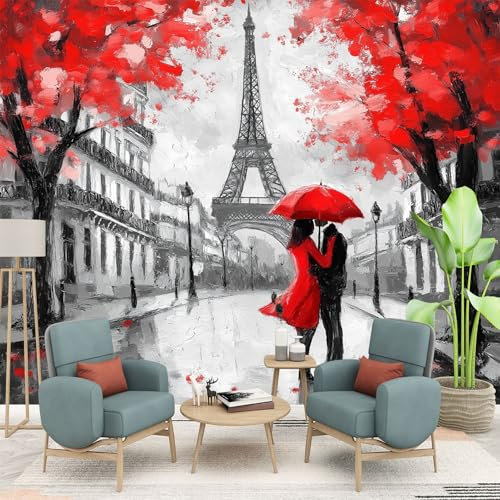 Papier Peint Panoramique Tour Eiffel, 250 x 175 cm Paris romantique Papier Peint Intissé Personnalisé Photo Murale pour Salon Chambre d'enfants restaurant Appartement Décoration Murale