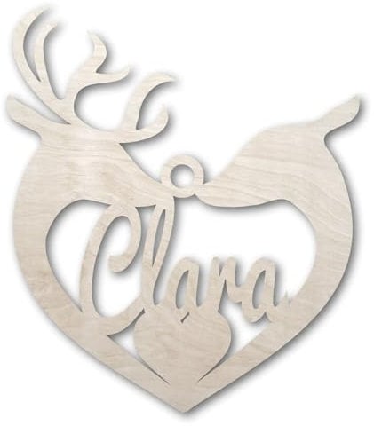 Urhome Personalisierte Ornamente Gravur - Weihnachtskugel Motiv REH - 22 Verschiedene Motive - Holz Hell Braun Christbaumschmuck Anhänger 6,5mm Stärke für Weihnachtsbaum