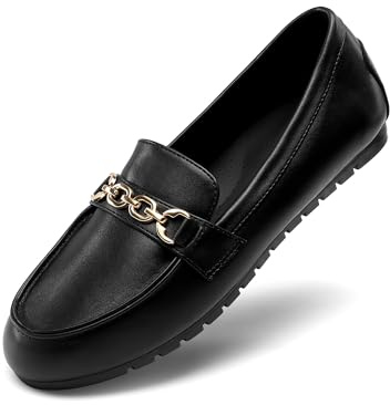DREAM PAIRS Damen Loafer Bequeme Flache Schuhe | Bequeme Sohle, Gewölbestütze, Griffige Strukturierte Sohle, Einfaches Anziehen, Ideal zum Autofahren, Schicke Metalldetails