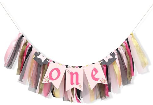 HIKLO Minnie One High Chair Banner - Minnie Mouse Theme First Birthday Party Decoration, Pink Card Stock Rectangular Banner, 80 inches