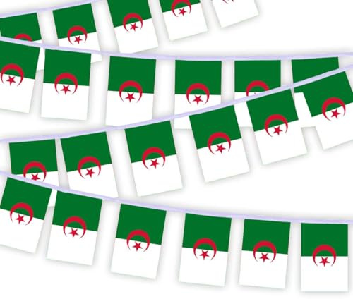 30 Stück Algerien Flaggenkette Fahnen, 10 Meter Algerisch Rechteck Seilfahnen, dekorative Banner verwendet, um Innenhöfe zu schmücken String Algeria