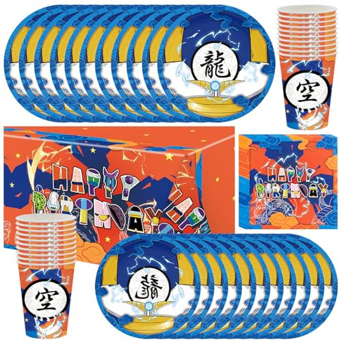 Vaisselle d'anniversaire pour enfants à thème animé, vaisselle de fête d'anniversaire, vaisselle de fête de dessin animé, serviettes, assiettes, tasses et nappes pour une fête de 20 personnes