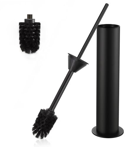 DAZI Klobürste freistehende metallisch, Schwarze Matte Toilettenbürste mit 2 Bürstenköpfe Langen WC-Bürsten für eine Tiefenreinigung des Waschbeckens mit Tropf- und Verstopfungshemmung.