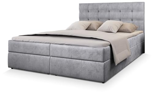 Masseno Boxspringbett GLOS M 180x200 cm Komplett-Set mit Matratze und Topper, Polsterbett mit Zwei Bettkästen -Hellgrau, Monolith 84