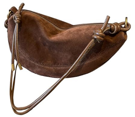 LegendTech Wildleder Tote Bag für Frauen, Innentasche Halbmond Tasche Zipper Crossbody Bag, Damen Geldbörse Slouchy Hobo Handtasche Braun Retro Top Handle Bag (Einheitsgröße)