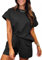 Veriliss 2 Stück Sportanzüge Loungewear Set Für Damen Kurzarm T Shirt Und Short Mit Kordelzug(Schwarz,XL)