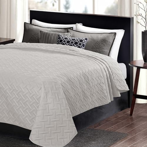 WOLTU 2X Tagesdecke Bettüberwurf mit geometrischesmuster, Schlafzimmer Wohndecke weich und hautfreundlich,Bettdecke aus Mikrofaser mit Ultraschall genäht, Stepp Decke für Bett, 170x210 cm, Hellgrau