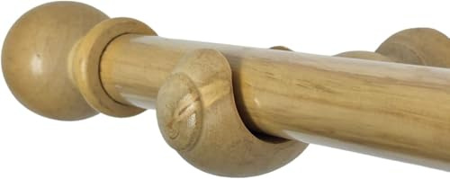 28mm Wooden Curtain Pole Rod with Classic Finials & Rings - Fixed Length for Home, Kitchen, Living Room, Office, or Window Curtains - Beachwood (120cm)