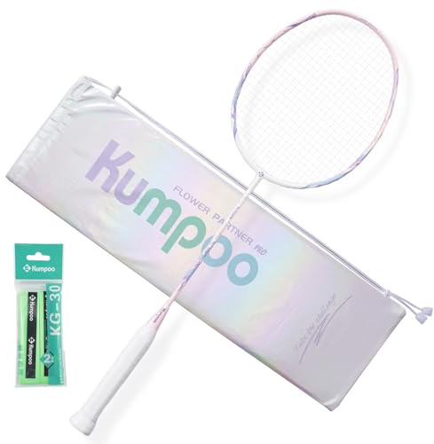 KUMPOO Professioneller Badmintonschläger aus Kohlefaser, mit Abdeckung und Ersatzgriff, 4U Pro Badmintonschläger, leicht, für Erwachsene, Outdoor-Spiele, Fitnessstudio, Übung