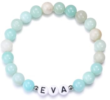 Zysta Armband mit Namen Natursteine Perlenarmband Buchstaben Stretch Freundschaftsarmband Personalisierte Geschenk für Damen Herren BFF (Amazonit Steine)