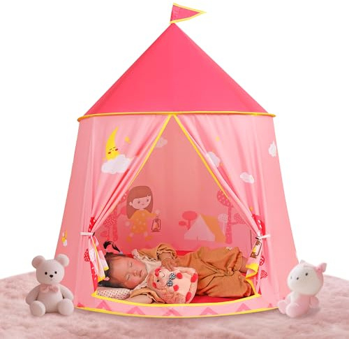 Tipi Zelt für Kinder,kinderzelt Indoor,Spielhaus für innen und außen (pink) | Pop-up | EN71-zertifiziert | Baumwolle | atmungsaktiv | tragbares | Mädchen & Jungen Geburtstag Weihnachts Geschenk