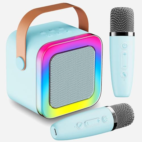 Karaoke Machine for Kids Teen Adults, Mini Karaoke Machine with 2 Wireless Microphones and LED Lights Toys for Christmas Birthday Party, Home, Gifts for 3-12+ Year Old Girls Boys