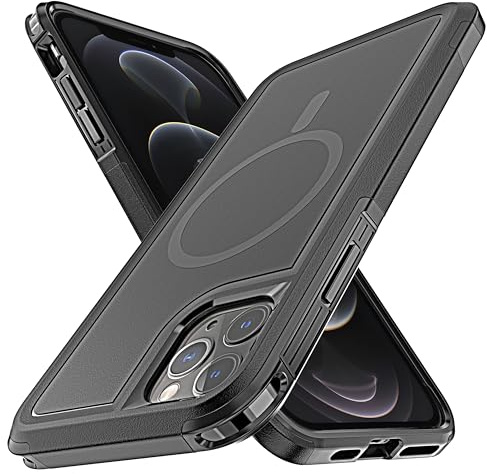 YmhxcY for iPhone12 Pro Max Case Compatible with MagSafe, Shockproof Scratch-Resistant Hard PC + TPU Bumper Cover Magnetic Case for iPhone 12 Pro Max 6.7''-Black