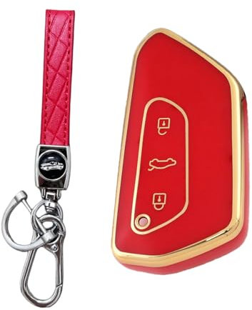 MEDZUK Schlüsselhülle Kompatibel mit Skoda Superb 4 B9 2024-2025 2026 Autoschlüssel Hülle Schutz, Schlüsselgehäuse Zubehör mit Schlüsselanhänger (Rot)