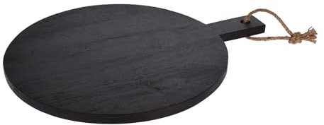 Schneidebrett Schwarz mit Griff Rund Ø 40 cm aus Gummibaumholz Servierbrett Holz Pizzabrett Holzbrett