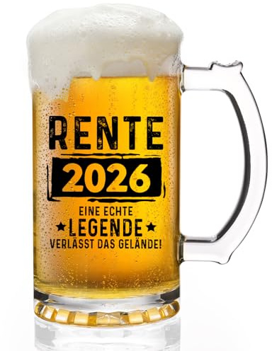 Joymaking Bierglas Rente 2026, Rentner Geschenk Mann, Abschiedsgeschenk Kollegen Renteneintritt, Rentenbeginn Pension Ruhestand Geschenk Bierkrug 0,5L