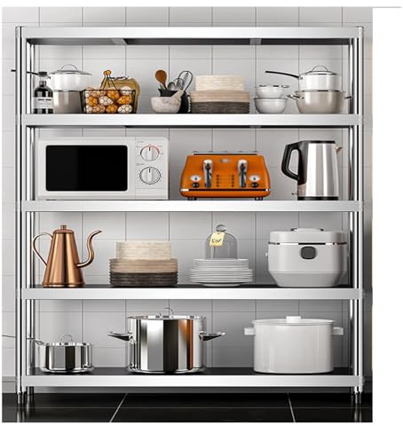 ZCXMNL Schwerlastregal 304 Stainless Steel Shelves,5-Tier Storage Shelf Heavy Duty Storage Rack Shelving Capacity Shelf Unit for Kitchen Garage Office Restaurant Warehouse(80x45x180cm)