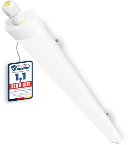 GeyouLux 1er LED Feuchtraumleuchte 150cm IP65 60W 7560lm 5000K, verknüpfbar | Kaltweiß, 240 LEDs, flimmerfrei, mit Schutzleiter, weiße, Wannenleuchte für Garage Werkstatt Keller und Büro