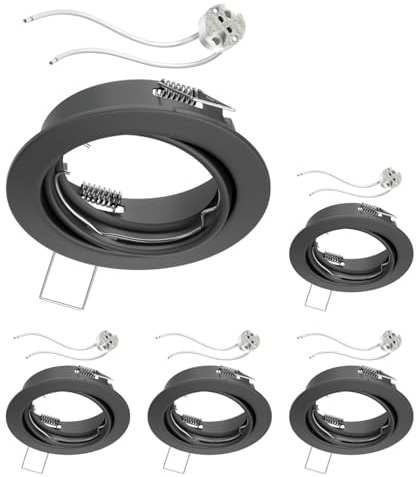 ledscom.de 5x Decken-Einbaurahmen FERE Einbaurahmen anthrazit matt schwenkbar (LED/Halogen/MR16/50mm) inkl. GU5.3 Fassung