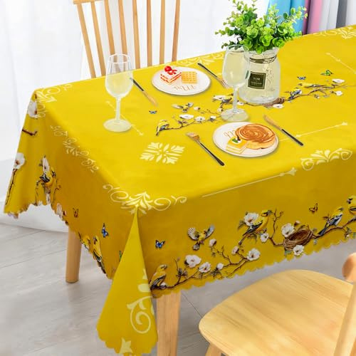 Tischdecke Rechteckig Wetterfest Abwaschbar - Polyester Goldene Vögel Muster - Outdoor Tischdecke für Garten Küche Esszimmer Balkon - für 6-8 Personen - Wasserdicht & Langanhaltend - 140x240 cm