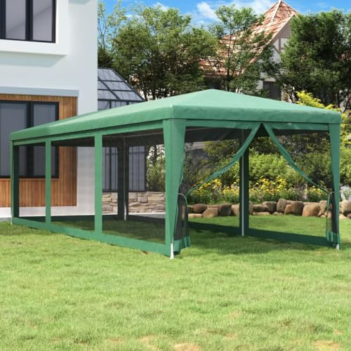 Partyzelt mit 8 Mesh-Seitenwänden, Grün 3x9 m HDPE, wasserfest, UV-beständig, Robustes Eisenrahmen-Pavillon für Garten und Outdoor-Veranstaltungen