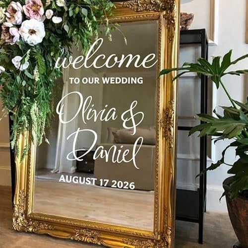 Personalised Wedding Welcome Sign Wall Sticker, Custom Names and Date, Elegant Script Vinyl Decal for Wedding Reception Decor