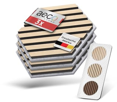 Aeco Sound® Akustikpaneele Holz - selbstklebend - Echtholz & Akustikfilz | 3 Stück - Hexagon Wandpaneele, Schalldämmung, Wandverkleidung - Eichenholz (hell) & extra dicker Akustikfilz (Grau)