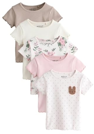 NEXT Mädchen Gerippte kurzärmelige Oberteile, 5er-Pack 62-122