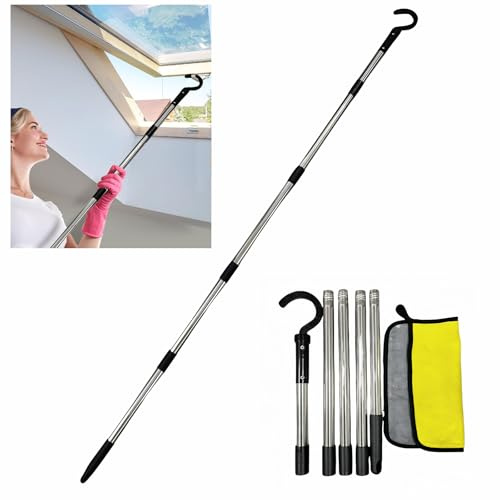 Livoravoli Window Pole Opener, 1.8m Telescopic Sky Light Pole Opener, Loft Hatch Pole Compatible with GGL & GGU Skylight Roof Windows, Stainless Steel Window Blind Pole Opener with Hook