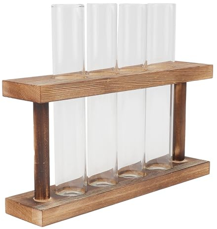 LIFKOME Vase à Eau pour Plantation Vase à Essai en Verre Support en Bois Marron Verre Transparent pour Plantes Aquatiques et Boutures, Décoration Intérieure
