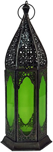 GURU SHOP Orientalische Metall/Glas Laterne in Marrokanischem Design, Windlicht, Grün, Eisen, Farbe: Grün, 35x11,5x11,5 cm, Orientalische Laternen