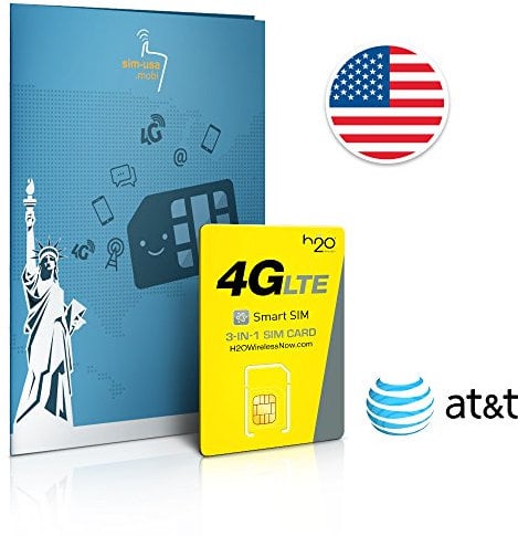 H2O Prepaid-SIM-Karte USA AT&T-Netzwerk – 6 GB 4G LTE – Unbegrenzte internationale Anrufe und SMS – 30 Tage