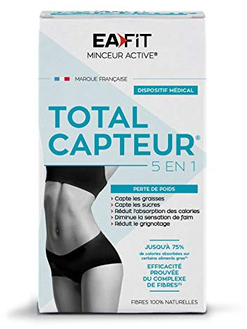 EAFIT MINCEUR-TOTAL CAPTEUR- Capteur de graisse, sucre, diminue sensation de faim, réduit le grignotage, absorption des calories, complexe breveté de fibres naturelles-Perte de poids 5 en 1-60 gélules