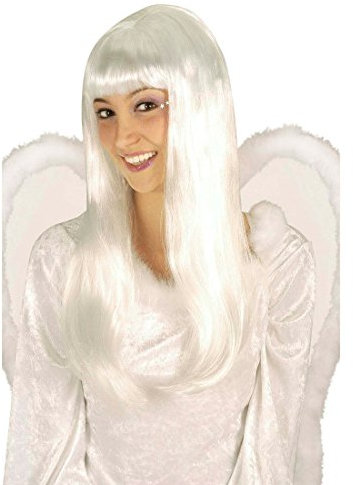 Amakando Weiße Damenperücke Engel Engelsperücke mit Pony und glattem Haar, Weisse Perücke Engel Engelsperücke