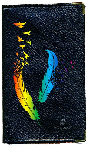 Syl'la Fantaisie Plume Colore Porte Carte Grise et Papier Voiture en Cuir pour Femme Noir