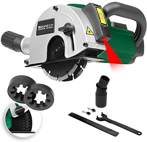 BOUDECH Rainureuse 1700W avec guide laser, 2 lames diamantées et adaptateur pour aspirateur - Machine à rainurer les murs et les plaques de plâtre avec câble de 3 metres
