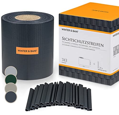 Winter & Bani Sichtschutz Garten, Zaun Sichtschutzstreifen, Wasserdichter Doppelstabmattenzaun Sichtschutz, Dekorativer Gartenzaun Sichtschutz, PVC-Sichtschutzstreifen mit Befestigungsclips, Anthrazit