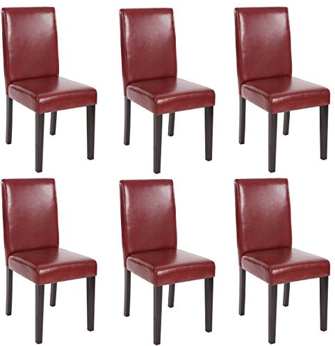 Mendler 6er-Set Esszimmerstuhl Stuhl Küchenstuhl Littau - Kunstleder, rot-braun, dunkle Beine