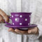 City to Cottage | Tasse et sous tasse à café, à thé | Violette à pois blancs en céramique faite et peinte à la main | 250ml
