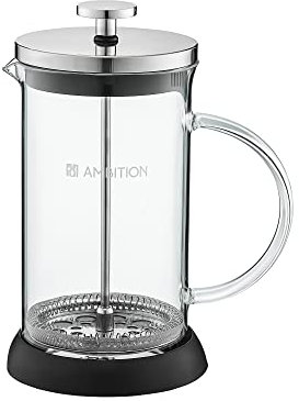 Dajar AMBITION French Press 0,35 L Borosilikatglas Kaffeebereiter 1 Tasse Edelstahl Sieb feinmaschig Glasgriff schlichtes Design Rafaella