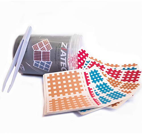 ZiATEC Cross Tapes Box mit 102 | 204 | 306 Pflaster in praktischer Schutzdose + Pinzette, Gittertapes, Akupunktur-Pflaster, Größe:Versorgungsbox, Farbe:Mix - 204 Stück