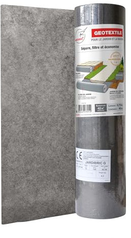 Jardibric - Rouleau Géotextile Anti-Mauvaises Herbes en Polypropylène 100 GR/m² - 0,70 x 60 mètres - Préserve Le Terrain Naturel et Empêche Le Mélange Indésirable