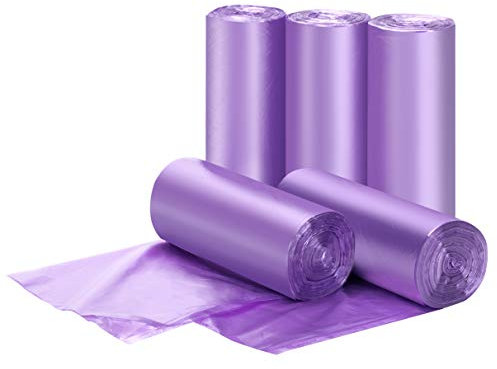 Petits sacs poubelle – 1,2 gallon 5 rouleaux de sacs poubelle pour salle de bain, maison et bureau, 5 litres, sacs poubelle violets 200 pièces