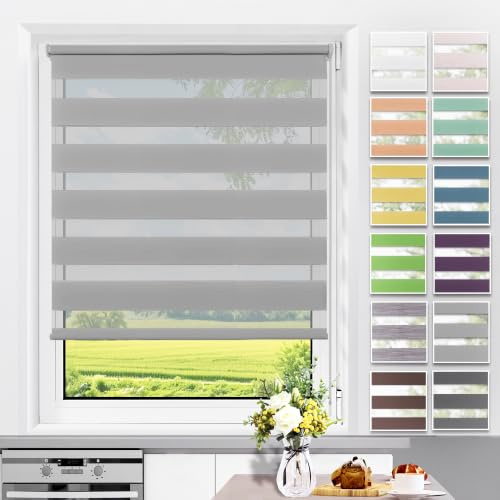 Allesin Doppelrollo Klemmfix ohne Bohren & mit Bohren, Duo Rollos für Fenster und Tür, Klemmrollo Fensterrollo lichtdurchlässig Sichtschutz, B40 x H130cm (Stoffbreite 40cm) Grau