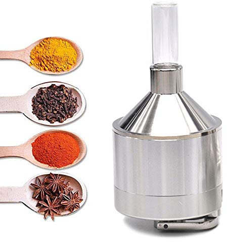 Metal Powder Grinder Hand Mill Funnel with Snuff Glass Bottle for Spices Tea Flower Herb Powder (Silver)