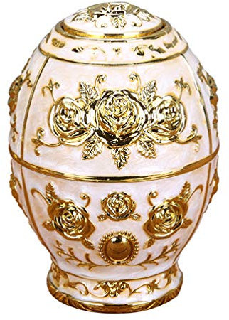 Cabilock Zahnstocherspender Automatische Zahnstocherhalter Emaillierte Eier Schmuck Box Veranstalter Vintage Enameled Egg für Ostern Tisch Dekoration Kinder Party Golden Weiß
