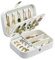 Reise-Schmuckschatulle, PU-Leder, kleiner Schmuck-Organizer für Damen und Mädchen, tragbare Mini-Reiseetui, Aufbewahrungsboxen für Ohrstecker, Ringe, Halsketten, Armbänder (Glitzer-Weiß)