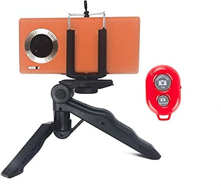 4 in 1 Lightweight Mini Hand Held Stabilizer Pistol Grip vlog Tripod with Mobile Phone Clip Holder and Wireless Remote Shutter, Compatible with iPhone, Gopro Hero, Camera, ActionCam etc