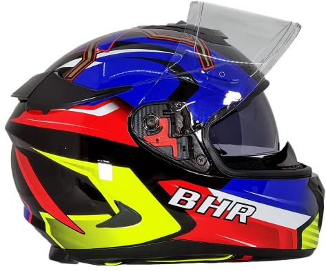BHR Full Face Motorradhelm mit Doppelvisier 813 RACE | Full Face Motorradhelm ECE homologiert mit Sonnenblende | Mann/Frau | SPIDER BLUE | XL